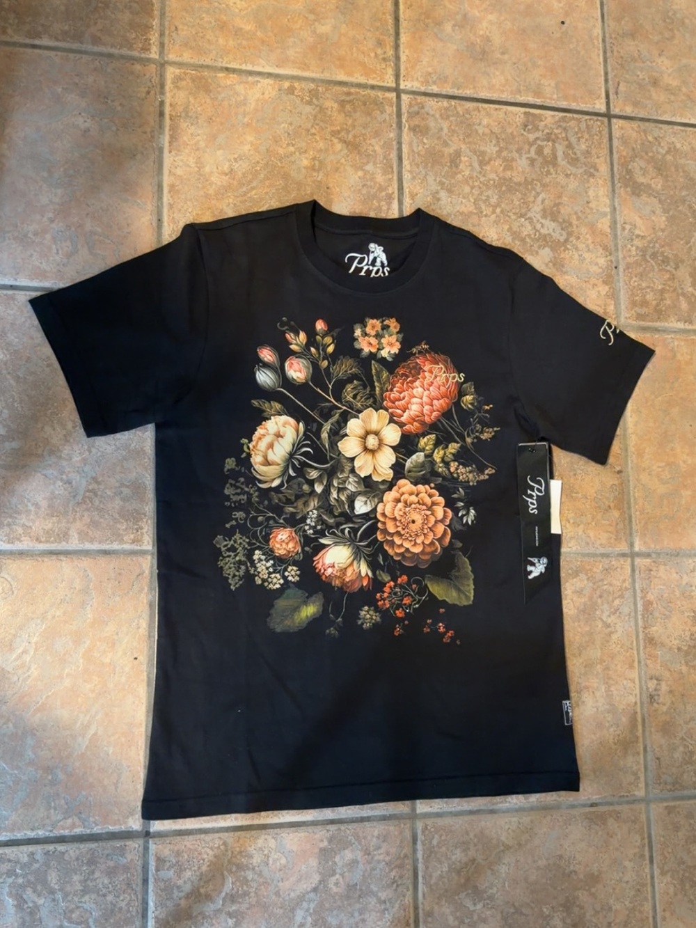 PRPS Black Floral Graphic Tee $98 Retail